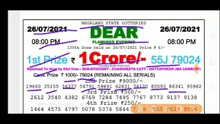 Nagaland state Dear eveing 8pm 26.07.2021 Result Today Live