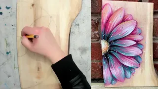 Blushing Daisy - Acrylic on wood |  Painting Tutorial - Learn to paint from home step-by-step