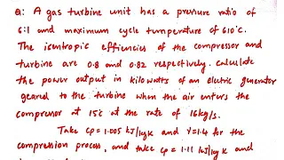 Problem 1 on Gas Turbines, Thermal Engineering, Thermodynamics