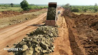 Old Work Bulldozer Great Showing Skills Job Operator Bulldozer Clearing Stone To Build Highway Road