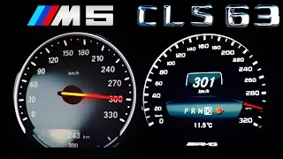 BMW M5 vs Mercedes CLS 63 AMG Acceleration 0-300 Onboard V8 Sound F10 C218