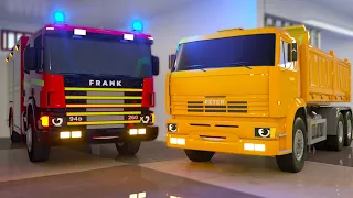 Fire Truck Frank Calls Crane to move Dump Truck | Wheel City Heroes USA - Fire Truck Animation