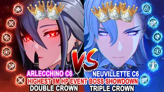 Arlecchino C6 Double Crown vs Neuvillette C6 Triple Crown : Highest 8M HP Event Boss Showdown