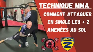 Comment attaquer en single leg, technique MMA + 2 amenée au sol.
