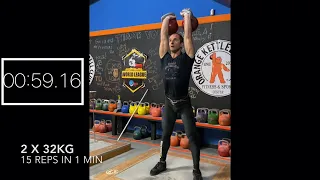 Kettlebell sport Long Cycle 32kg performance 15reps in 1min by Denis Vasilev