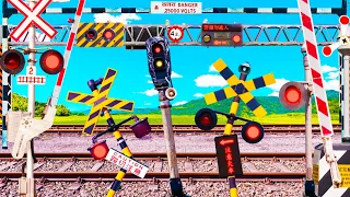 【踏切アニメ】何だかにぎやかなふみきりカンカン😂😂😂Lively railroad crossing!!