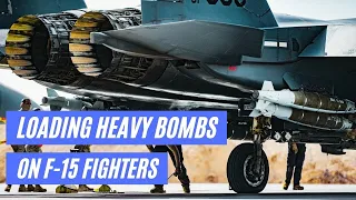 Loading Heavy Bombs On F-15 Strike Eagle