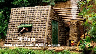 Start to Finish - Build a $1 Shelter With Coconuts. Fishing and Cooking | Primitive Villa