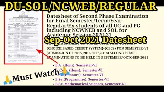 DateSheet Released for 2nd Phase Exams Sep-Oct 2020-21 | Er & Revaluation | DU-SOL/REGULAR/NCWEB