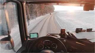 POV Truck Driving DAF 480 - Sunset on winding mountain road