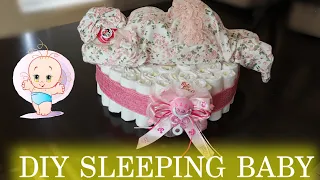 HOW TO MAKE A SLEEPING BABY DIAPER CAKE | BABY SHOWER GIFT IDEA