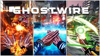 GHOSTWIRE: TOKYO - All Powers, Magic, Skills & Weapons Showcase