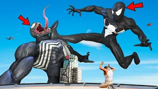 VENOM vs Spider Man FIGHT AND Destroys LOS SANTOS In GTA 5 - EPIC SUPERHEROES BATTLE