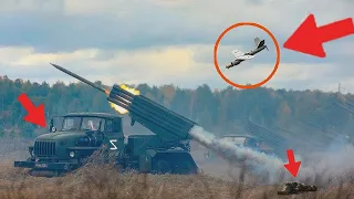 Ukrainian Kamikaze Drone Locates Russian BM-21 Grad System During Missile Salvo!