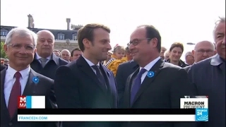 Hollande and Macron meet at VE Day ceremony