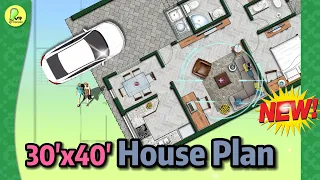 30×40 house plan with car parking, south facing, 30 by 40 home plan, 30*40 house design, #instyle