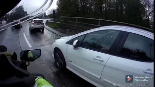 Motorbike near miss / close call - driver on her phone