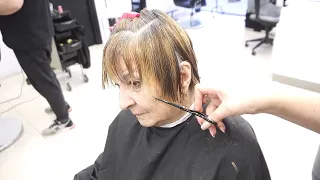 ANTI AGE HAIRCUT OVER 70 - SHORT BLONDE PIXIE BOB CUT WITH BANGS