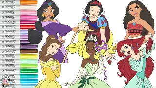 Disney Princess Coloring Book Compilation Moana Jasmine Belle Tiana Snow White and Ariel