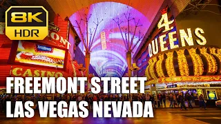 8K Fremont Street Las Vegas NV - Walking Tour 🎧 Binaural (use headphones)