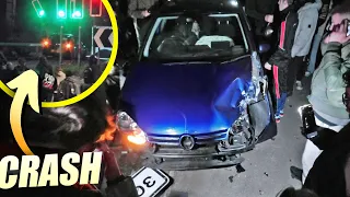Speeding Car CRASHES into Traffic Light at Car Meet!