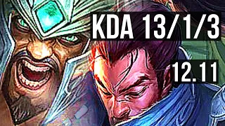 TRYNDA vs YASUO (TOP) | 13/1/3, 9 solo kills, Quadra, 900+ games, Legendary | EUW Master | 12.11