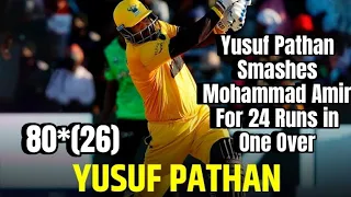 Yusuf Pathan 80 runs 26 ball Smashes Mohammad Amir For 24 Runs in One Over zim afro t10 league