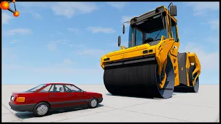 BIG ROAD ROLLER vs CARS! 1000 TONS CRASH TEST! - BeamNg Drive