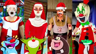 Santa Evil Nun 2 Vs Santa Granny 3 Vs Santa Mr Meat 2 Vs Santa Ice Scream 7 With Oggy Jack Bob Lambu