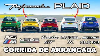 Model X PLAID vs Urus Perf vs Turbo GT vs X5M v GLE 63: CORRIDA DE ARRANCADA