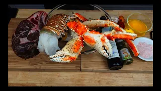 GIANT CRAB LEGS RECIPE | RIBEYE STEAK | LOBSTER TAIL | SURF AND TURF