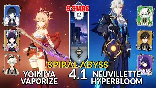 New 4.1 Spiral Abyss│Yoimiya Vaporize & Neuvillette Hyperbloom |Floor 12 - 9 Stars| Genshin Impact