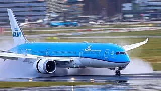 Reverse thrust, JUST AMAZING on a wet runway, A380, B747, B777, B787, A330