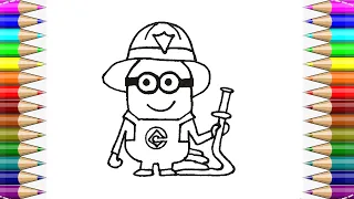 How to Draw the Firefighter minion easy Step by Step🥰 .Easy Easy Drawing and Coloring for Kids💖