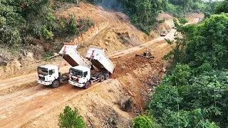 Amazing Incredible Mountain Road Construction Bulldozer Pushing Clearing Stone Truck Moving Stone