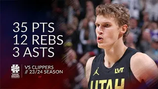 Lauri Markkanen 35 pts 12 rebs 3 asts vs Clippers 23/24 season