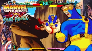 Cyclops Playthrough - Marvel Super Heroes vs Street Fighter [ARCADE][HD]