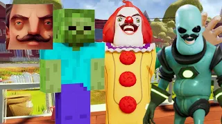 Hello Neighbor - New Secret Neighbor Clown Minecraft Zombie Alien History Gameplay