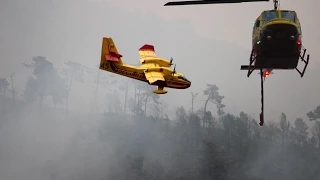 Incendie Menton - Canadairs, hélicoptères, pompiers filmés de très près (9 septembre 2015)