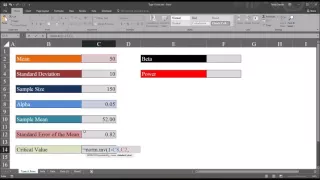 Calculating Type II Error (Beta) and Power using Excel