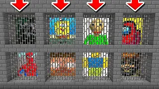 Minecraft PE : DO NOT CHOOSE THE WRONG PRISON! (Spiderman, Among US, Spongebob, Herobrine & SCP-096)