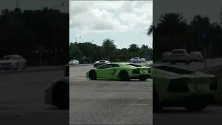 Lamborghini Murcielago and Lamborghini Aventador with brilliant exhaust leaving Gulfcoast Motorworks