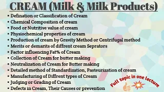 Cream Full topic in one lecture. Milk or milk products. ICAR ASRB FOOD TECH NET PREPARATION.