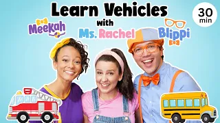 Blippi and Ms Rachel Learn Vehicles - Wheels on the Bus - Kids Videos - Fire Truck Song - Tractor