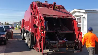 Red Loadmaster Rear Loader Garbage Truck- BiFold door Mack LE Rolling Coal