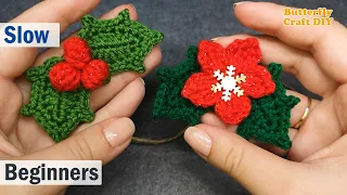 Crochet Christmas Ornaments Crochet Holly Leaves, Berries and Crochet Christmas Flower Poinsettia