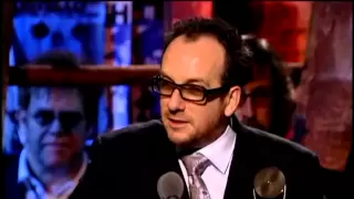 Elvis Costello and the Attractions accept award Rock and Roll Hall of Fame inductions 2003