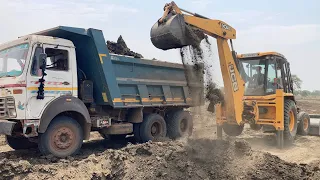 Jcb 3dx Xtra Backhoe And Tata 2518 Truck Going Another Village For Making Pond In Farm