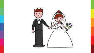 Learn 2 Draw BRIDE & GROOM - Easy Drawing videos - Drawings using Simple shapes