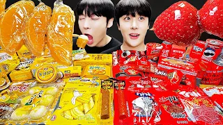 ASMR MUKBANG| GALAXY HONEY JELLY CANDY Desserts ( Red VS yellow Food, Noodles Jelly, Ice cream)